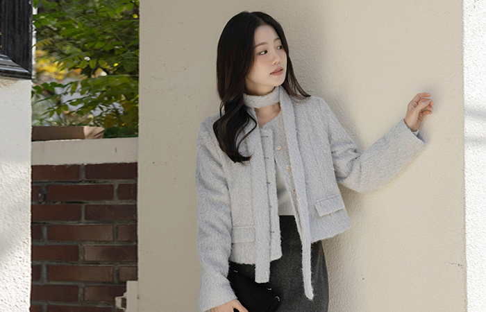 ブークレ ツイード キルティング ジャケット(+タイ)