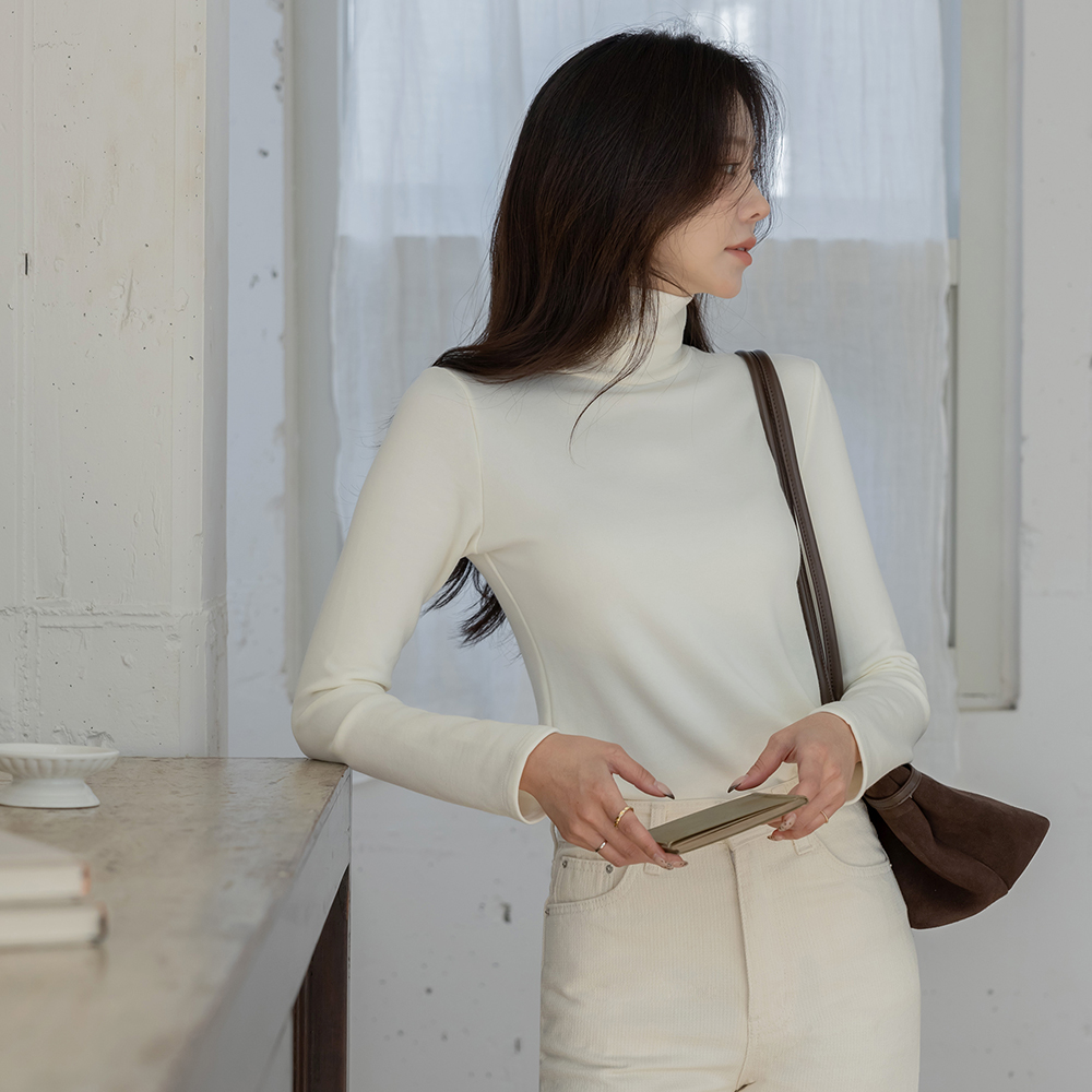 いい伸縮性 分厚い 起毛 とっくりえり ティーシャツ