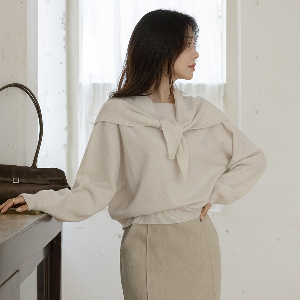 唇ネックライン Whole Garment カシミア&ウール ニット