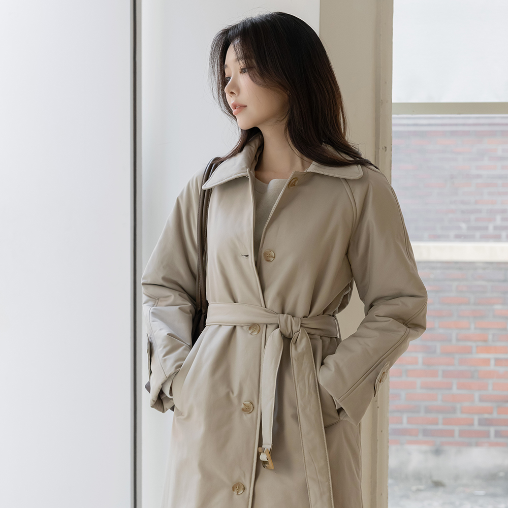 ロンドン トレンチ スタイル 人造ダウン ロングなダウンコート(+ベルト)