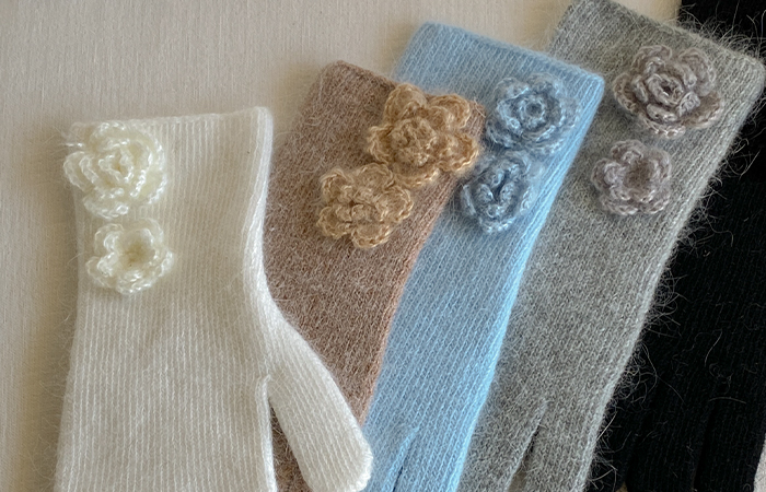 花柄 アンゴラ 手袋