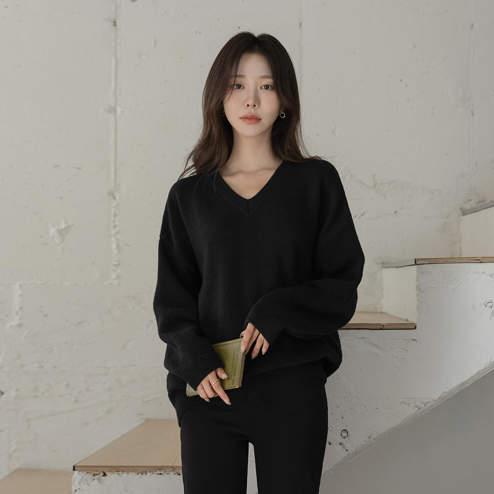 Vネック 分厚い ルーズフィット ウール ニット