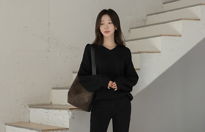 Vネック 分厚い ルーズフィット ウール ニット