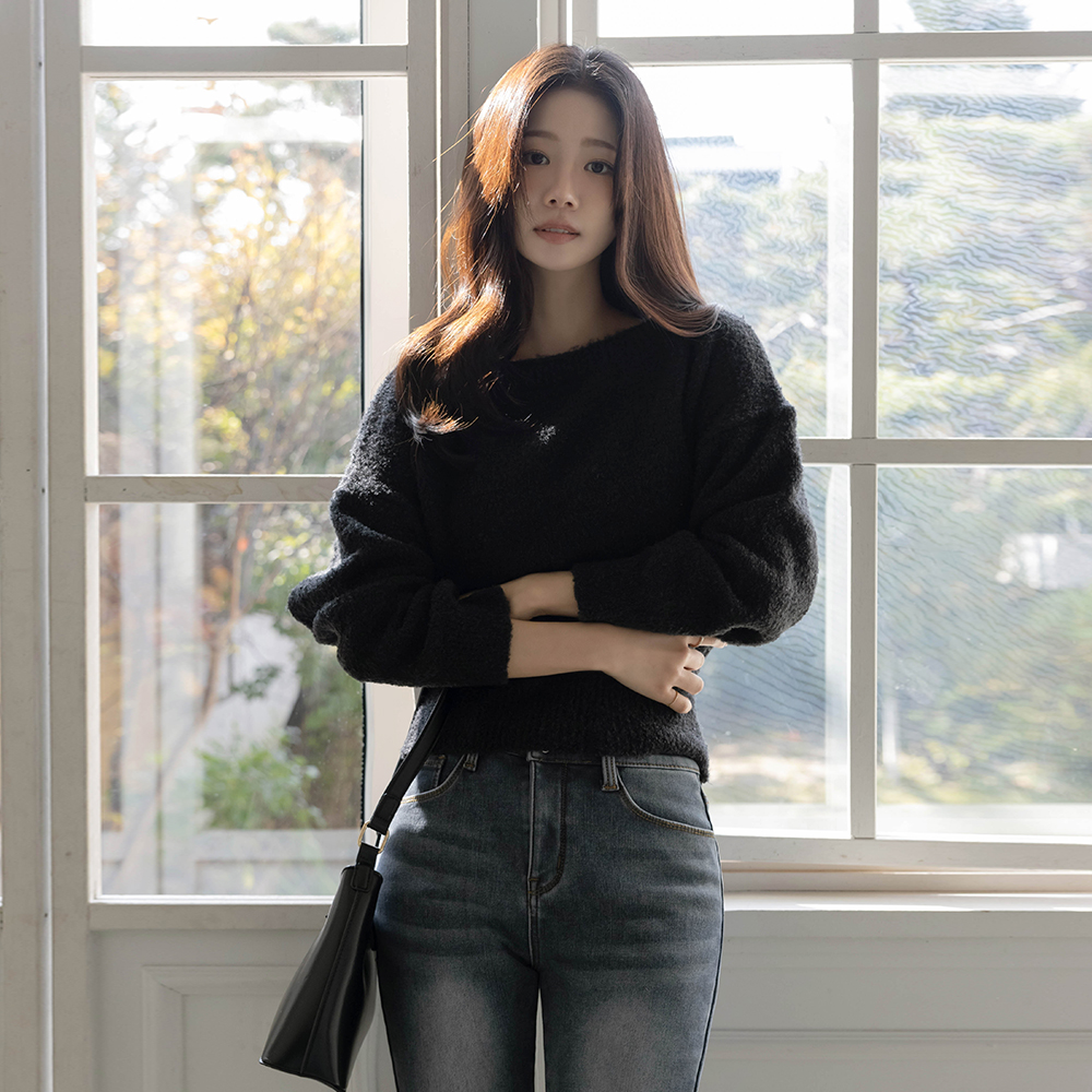 トイ ボートネック ベーシック ブークレ ニット