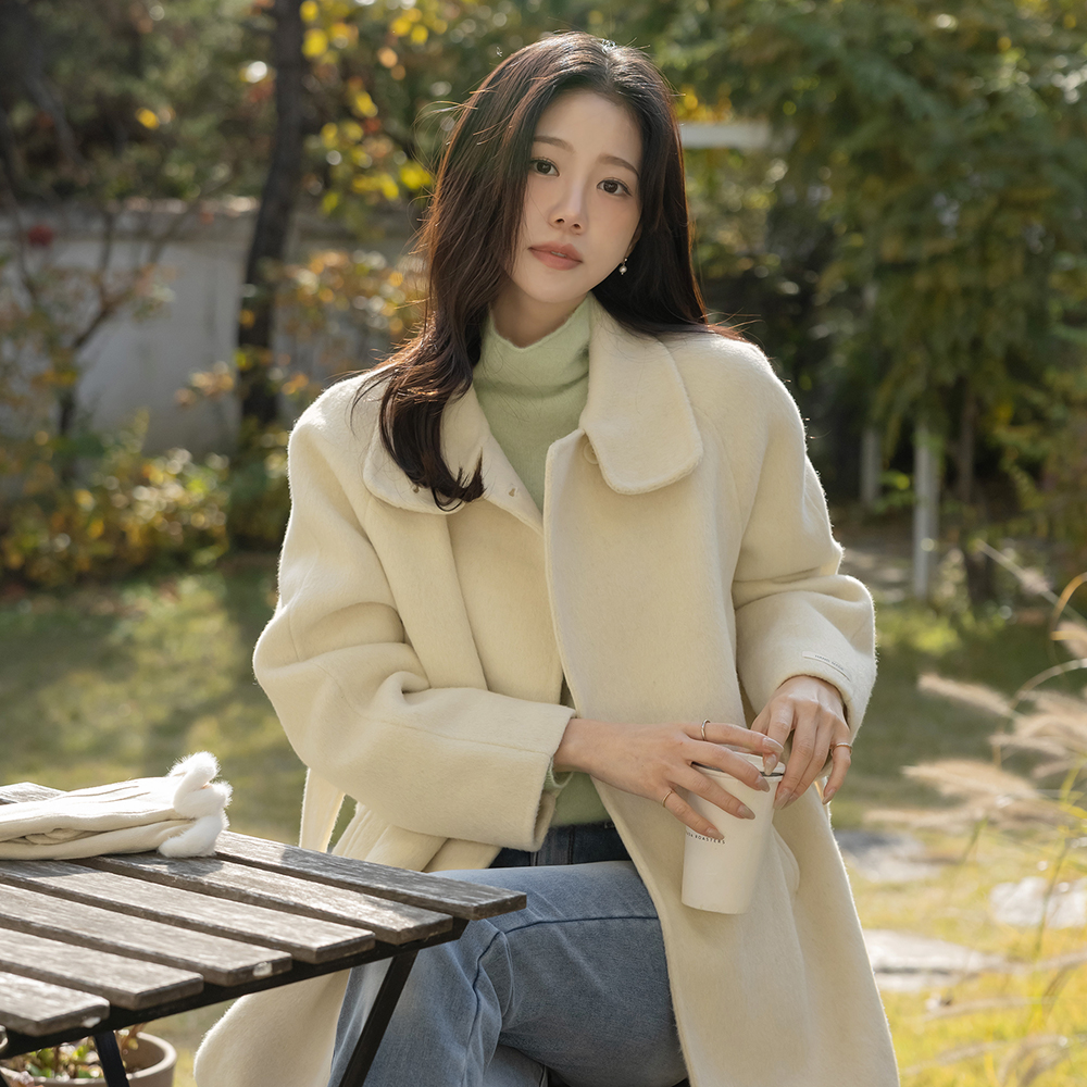 ウール100% ハンドメード ハーフ コート(+ベルト)