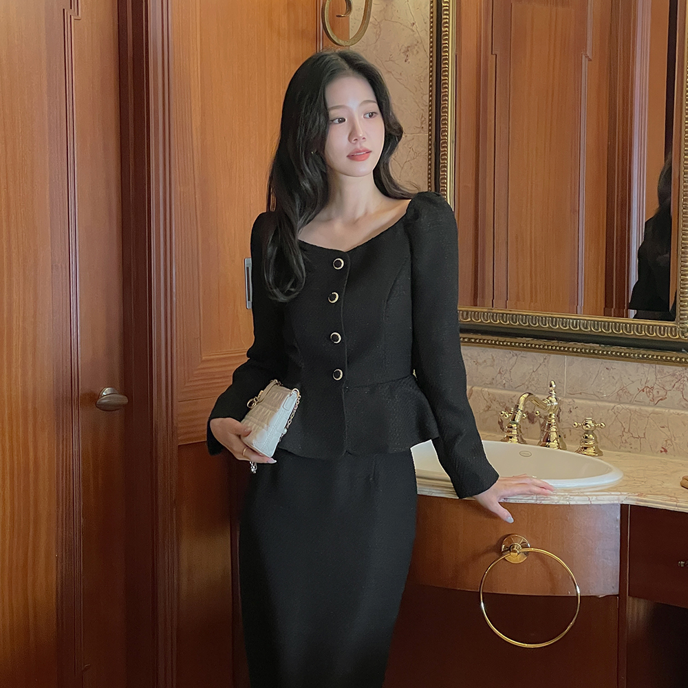 ツイード ペプラム Set-up ブラウス(+ベルト)