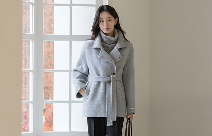 アルパカ&ウール ハンドメード ハーフ コート(+ベルト)