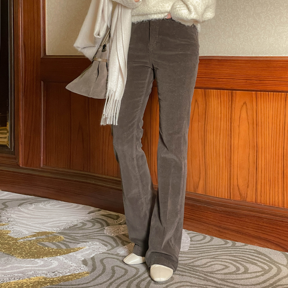 コーデュロイ スリム ブーツカット 起毛 弾力 パンツ