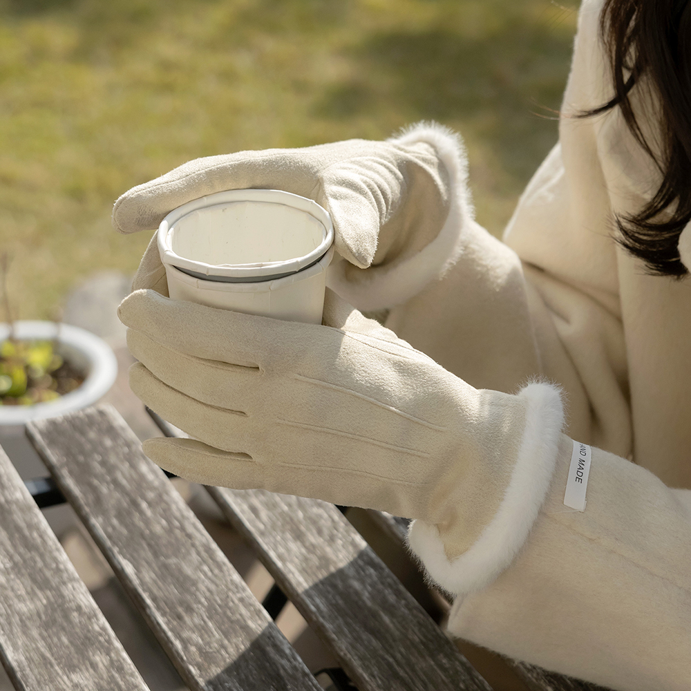 ウール 配色 スエード タッチ 手袋