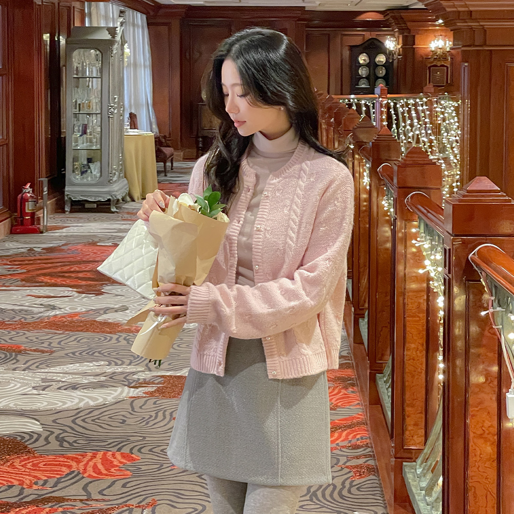 キャンデー アルパカ&ウール 真珠ボタン カーディガン