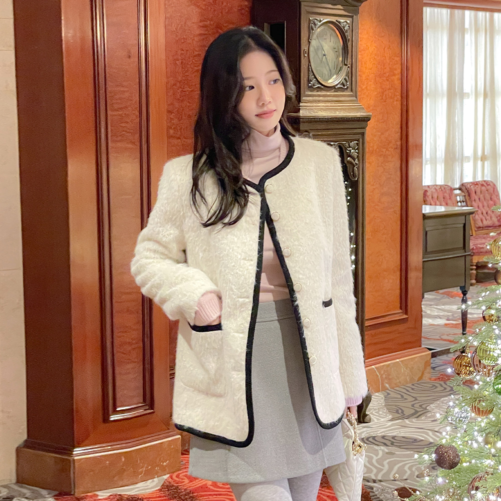 配色 ラウンドネック ODE キルティング ハーフ ジャケット