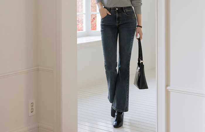 切開 起毛 ブーツカット 細かく美しい デニム パンツ