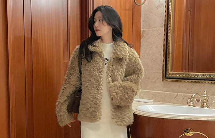 ダックダウン100% カラーネック バディング ファー ジャケット