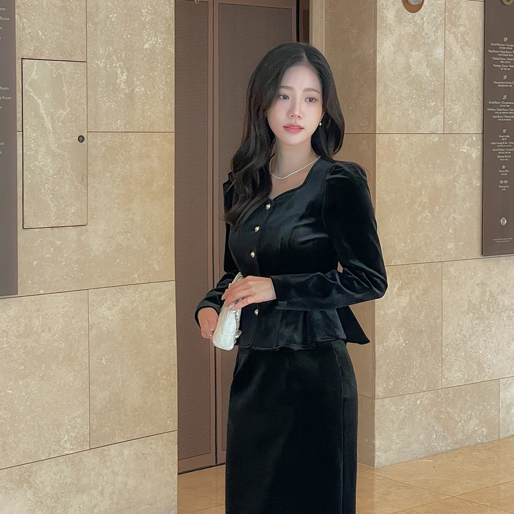 ベルベット ペプラム パフ Set-up ブラウス