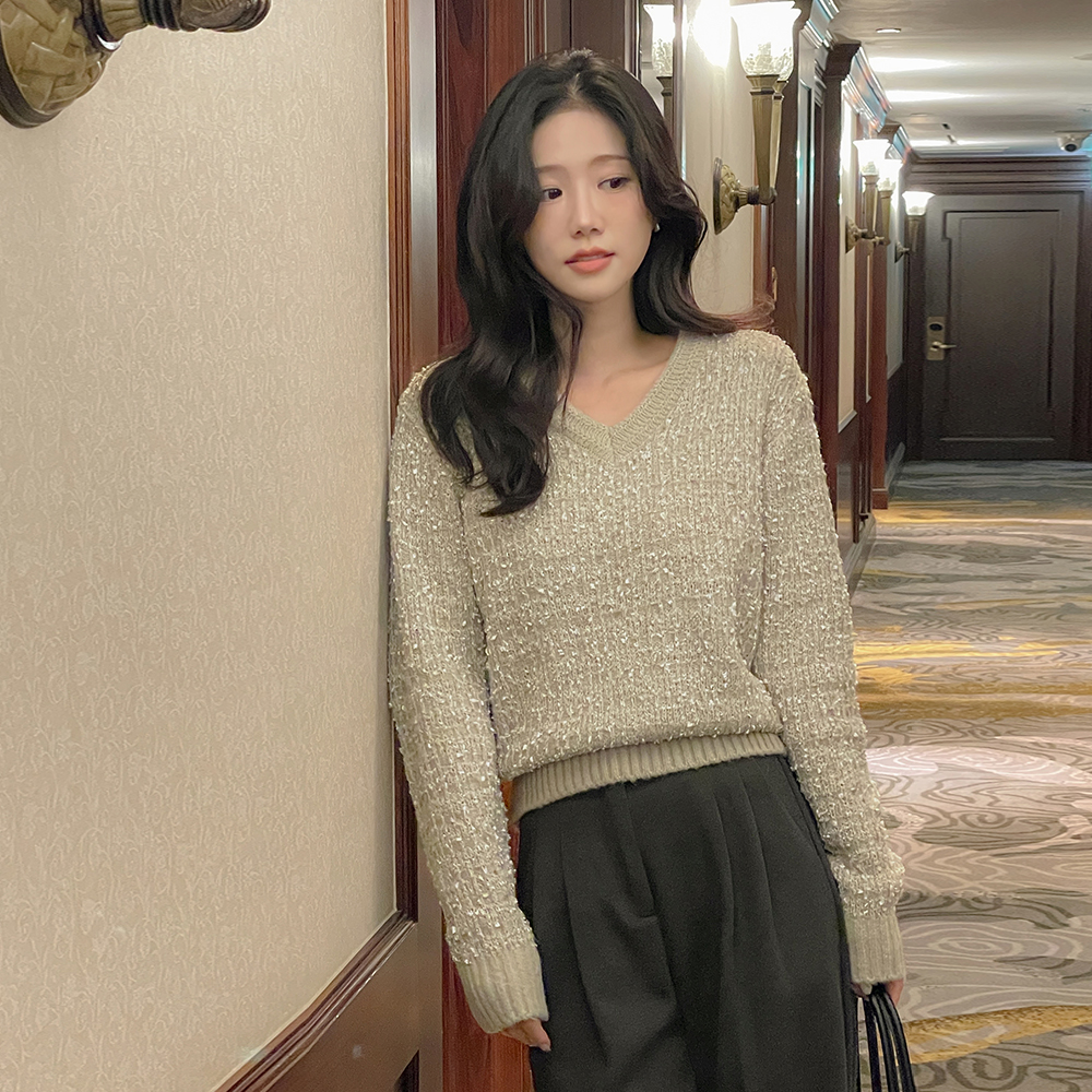 Vネック アルパカ&ウール タッセル 分厚い ニット