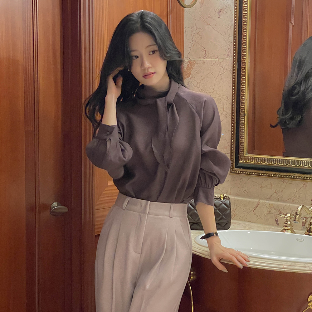 Merry タイネック テンセル 長袖 ブラウス