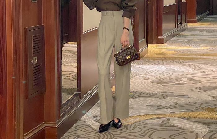 ピンタック 後面バンド ワイドフィット 毛織 起毛 スレックス(2type)