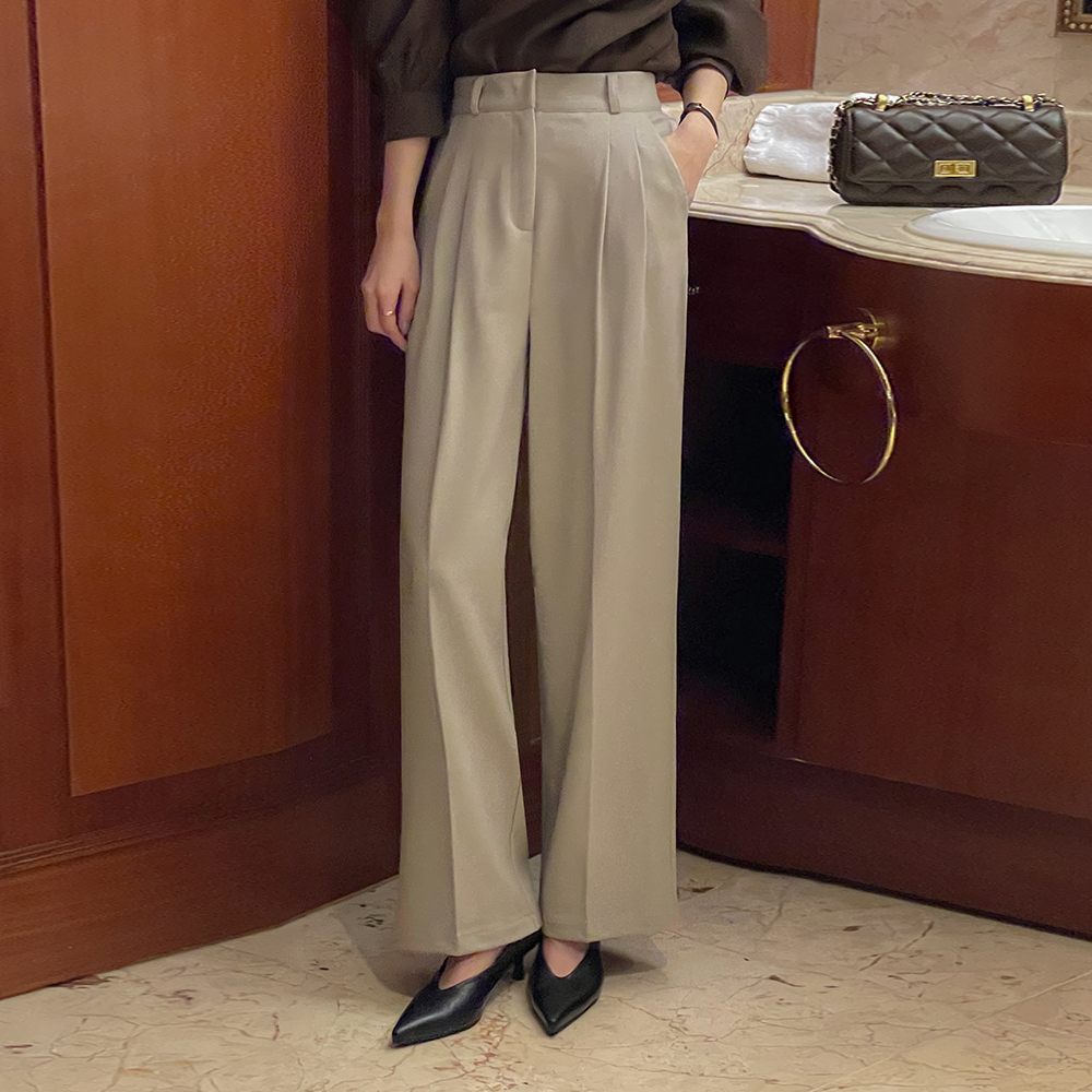 ピンタック 後面バンド ワイドフィット 毛織 起毛 スレックス (ミドル/ロングver)