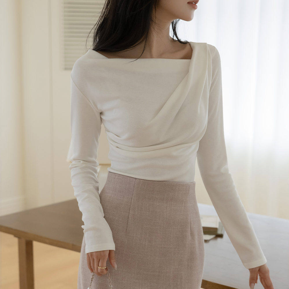 ほっそりした アンバランス ドレーピング 裏起毛 弾力 ティーシャツ