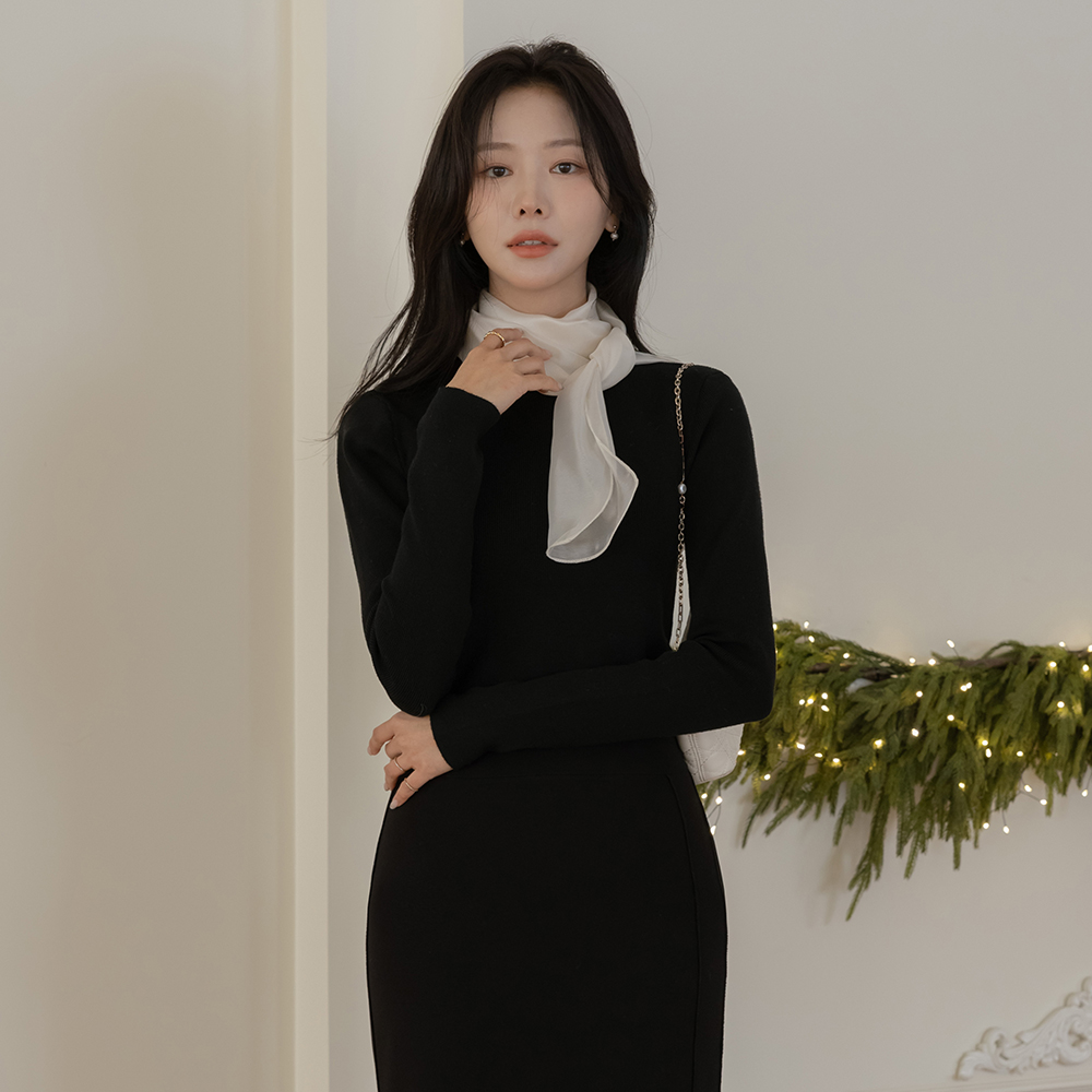 フェミニン スカーフネック コール天 ニット