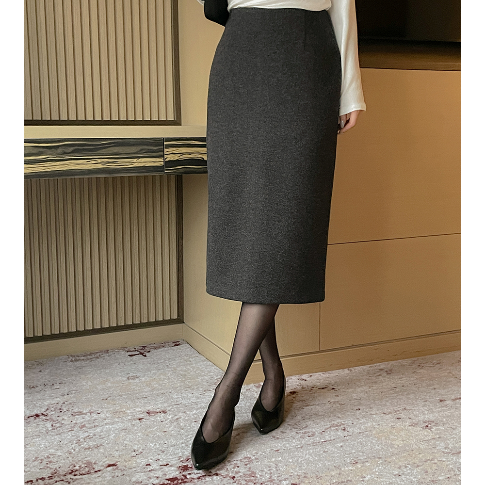 起毛 バック切開 ジッパー Hライン スカート