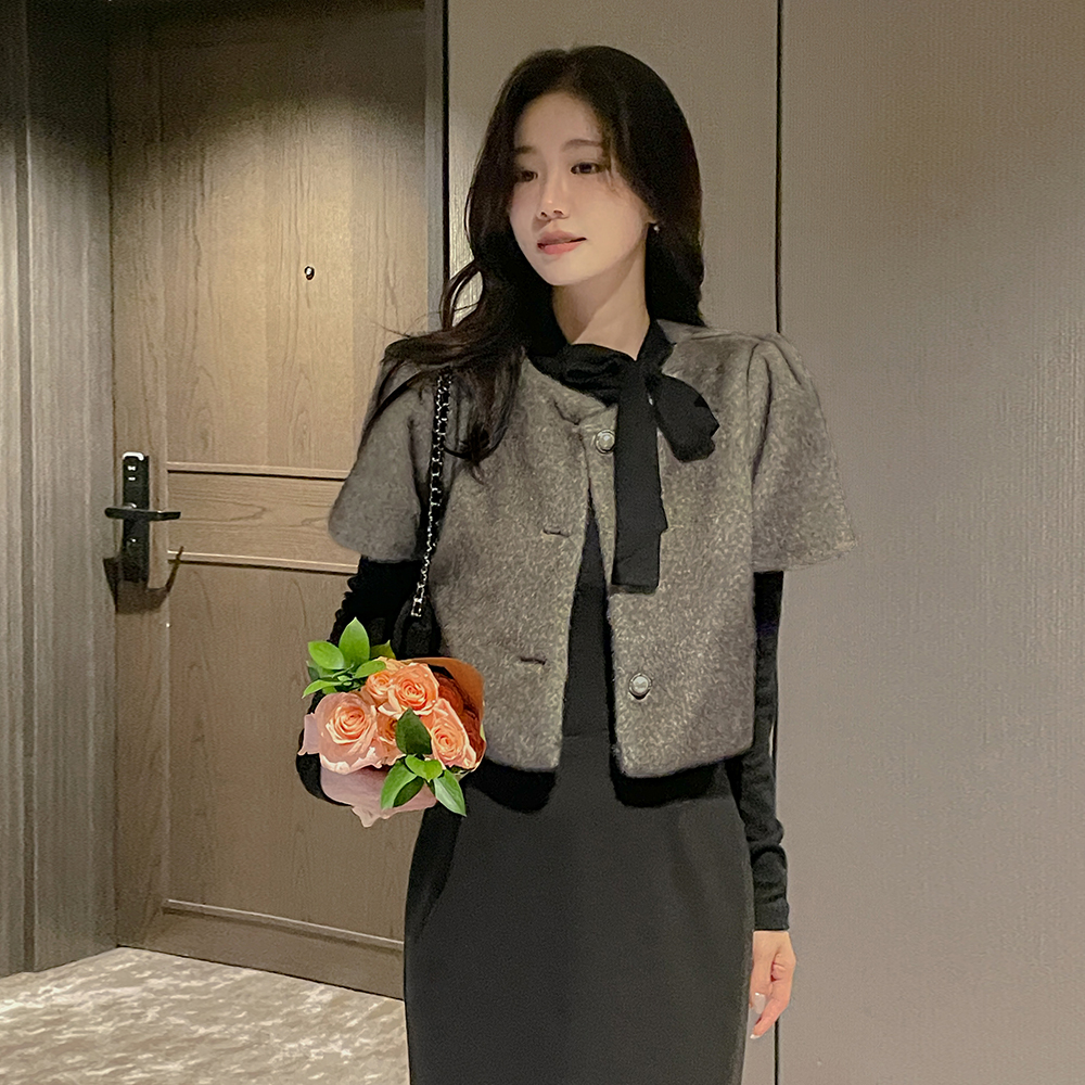 ミンクファー パフ クロップド 半そで ジャケット