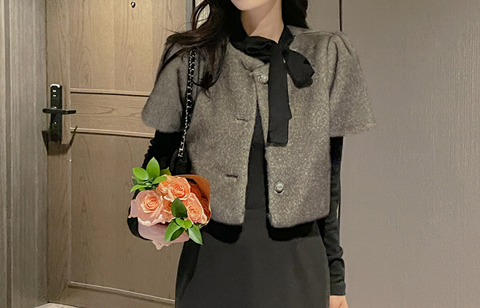 ミンクファー パフ クロップド 半そで ジャケット