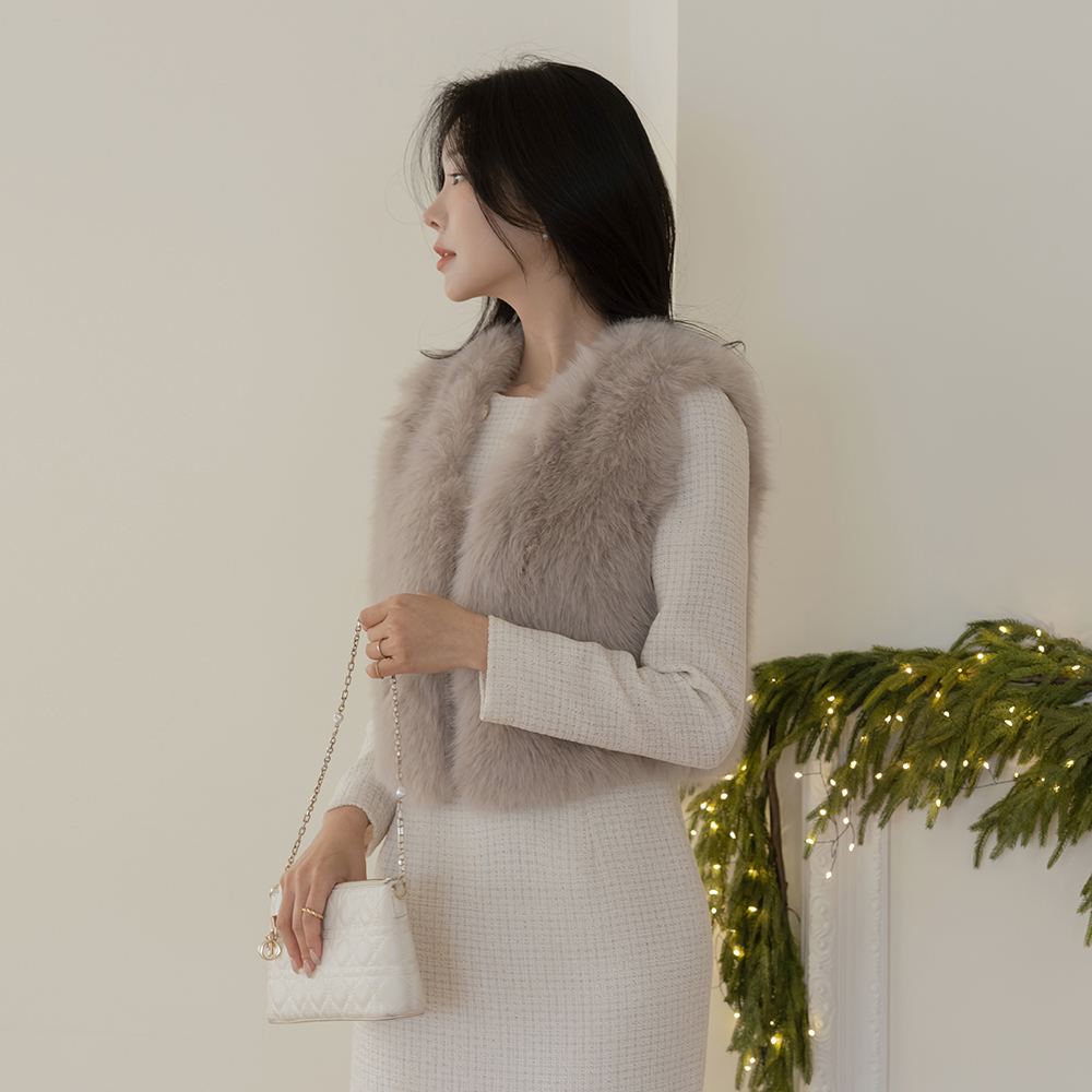 ウインター クロップド オープン ファー ベスト