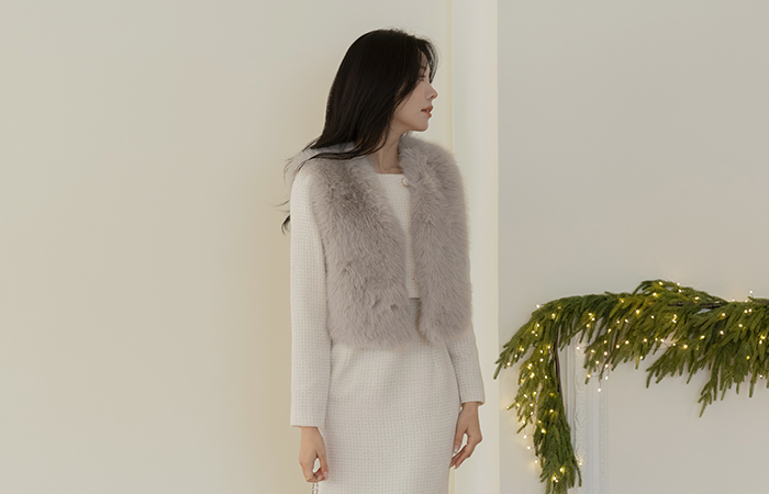 ウインター クロップド オープン ファー ベスト