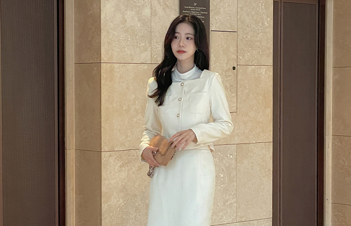 ソフト スクエアネック ペプラム クロップド Set-up ジャケット