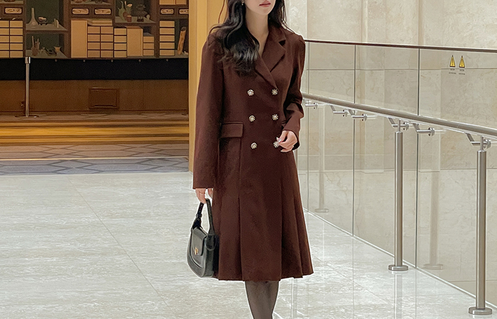 ダブルボタン プリーツ ワンピース