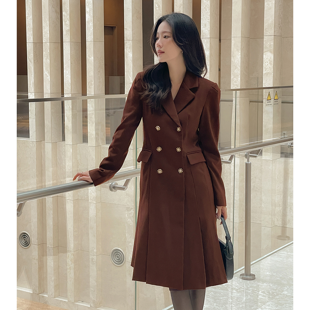 ダブルボタン プリーツ ワンピース