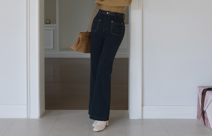 ベルベット ポケット ポイント ブーツカット 起毛 パンツ