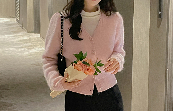 ウインター 真珠 アンゴラ ニット カーディガン