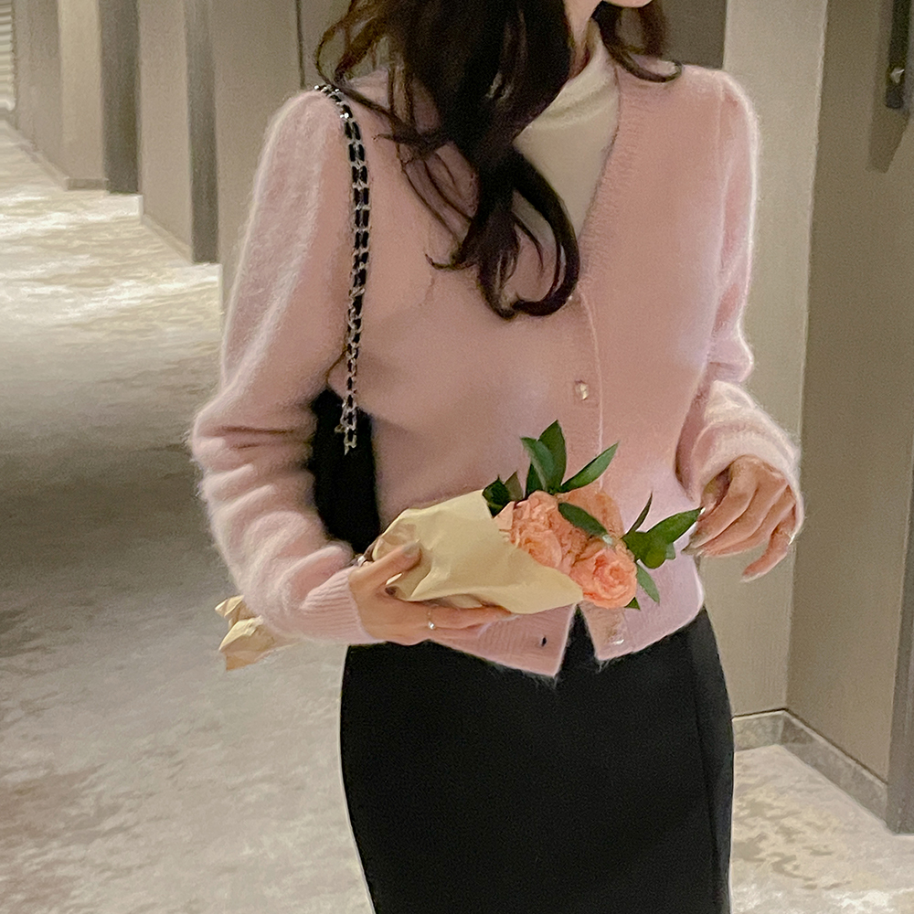 ウインター 真珠 アンゴラ ニット カーディガン