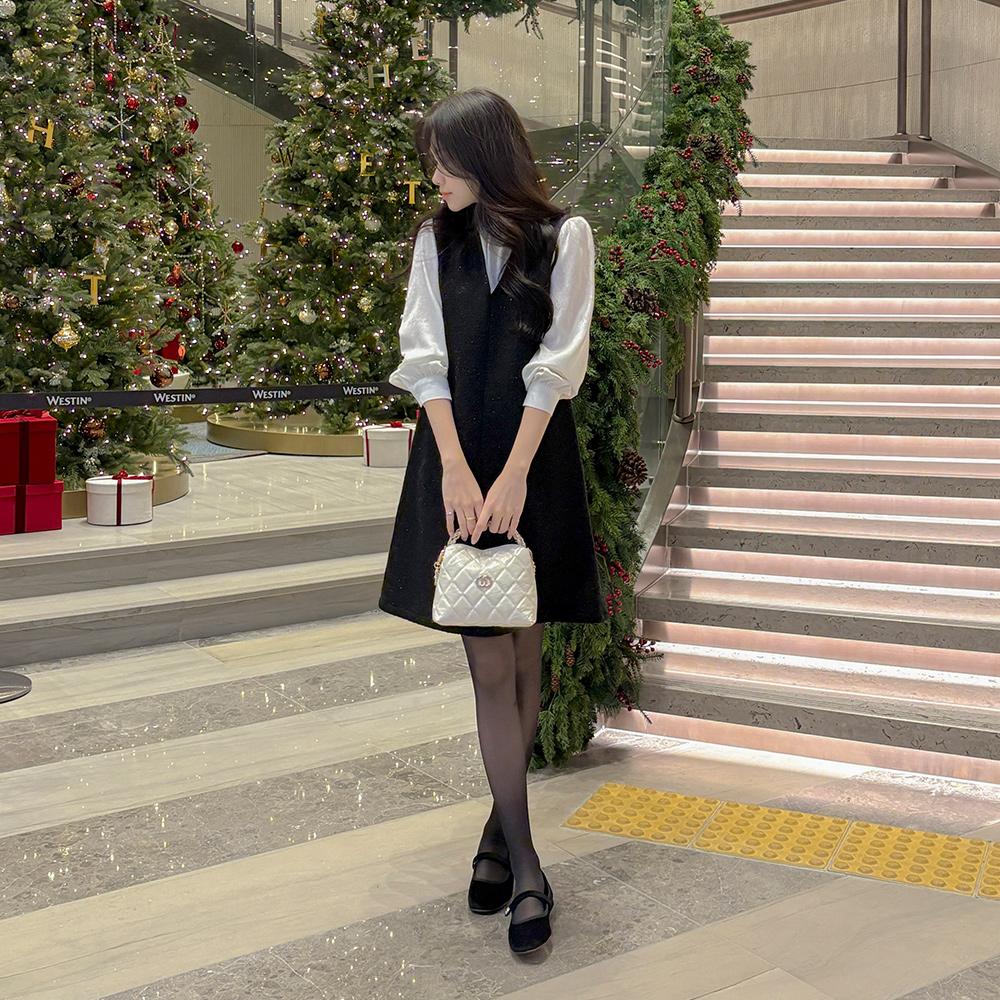 グリッター ウール ビュスチエ ミニ ワンピース