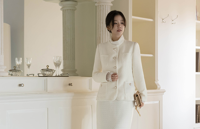 きらめく スリムライン ウール ツイード Set-up ジャケット(+ベルト)