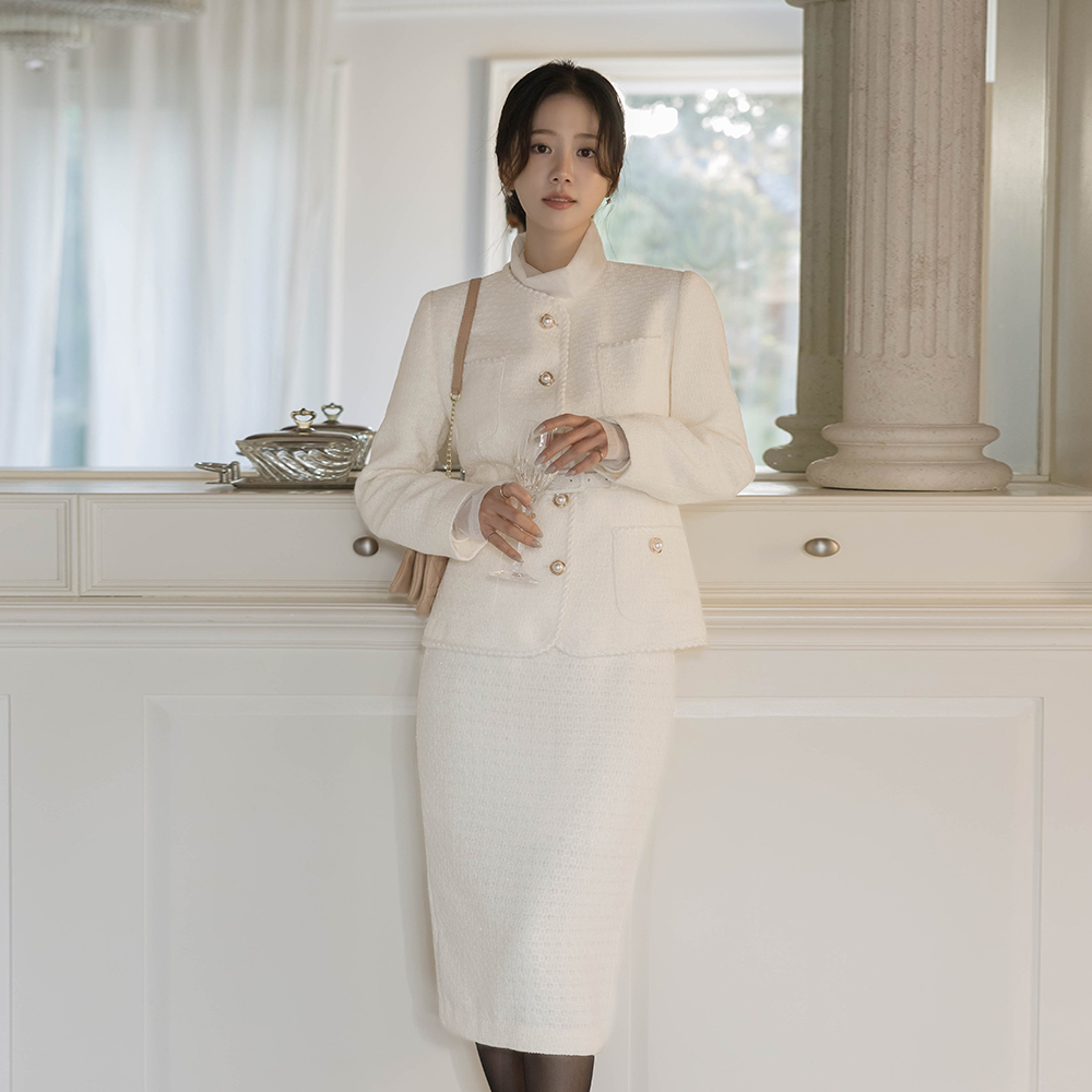 きらめく スリムライン ウール ツイード Set-up ジャケット(+ベルト)