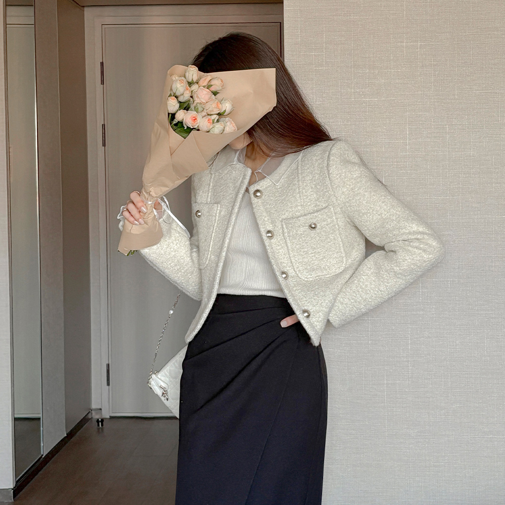 Blanc ウール キルティング ブークレ ツイード ジャケット