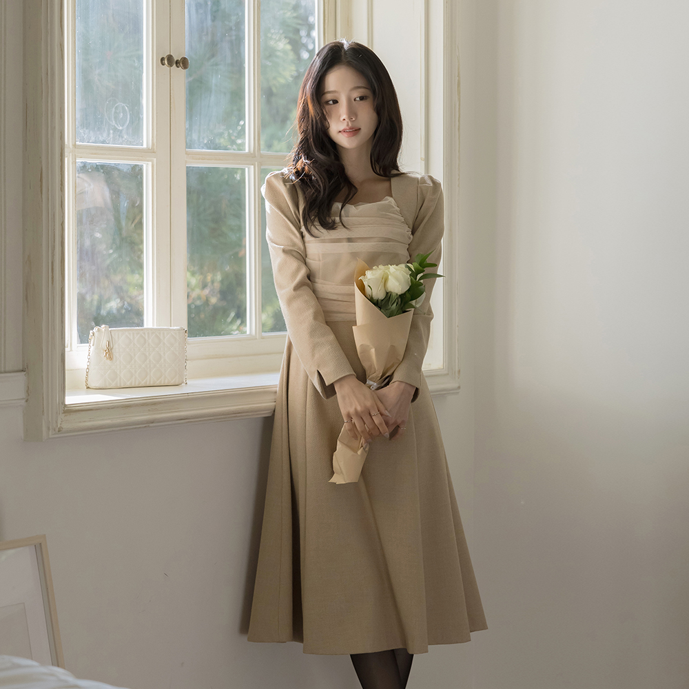 シフォン 配色 ボレロ スタイル Aライン ワンピース