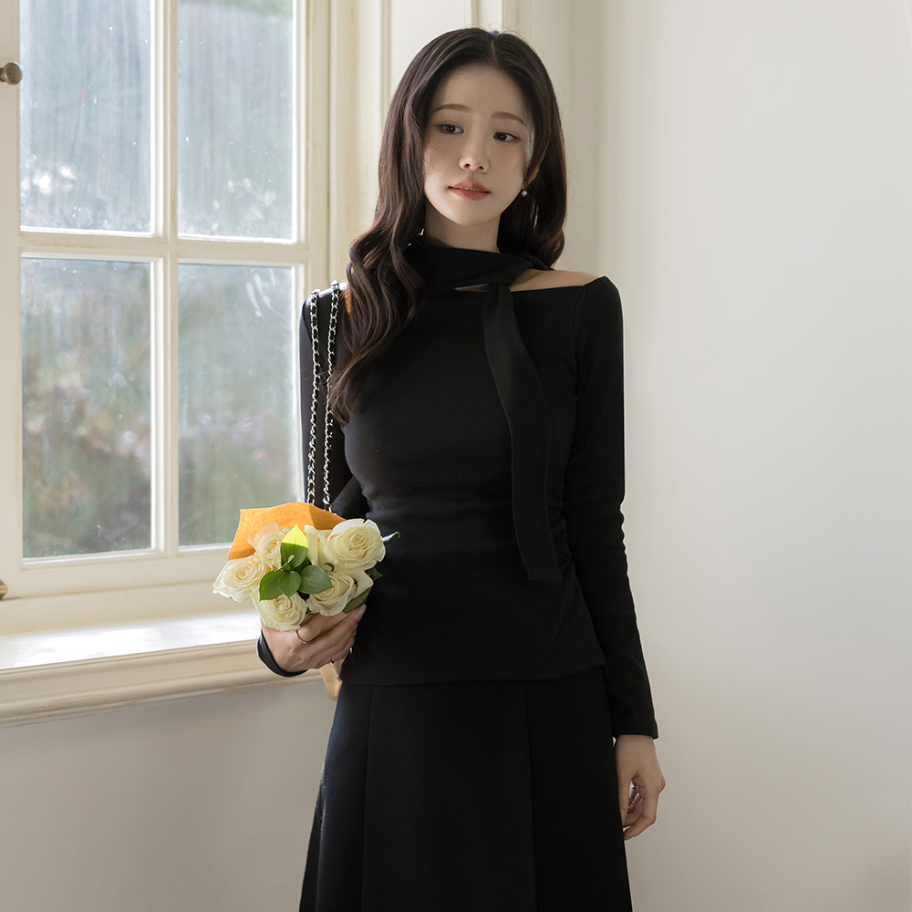 タイネック オープン 切開 シャーリング ティーシャツ