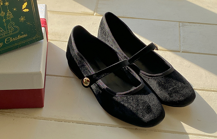 ロマンチック ベルベット メリージェーン シューズ