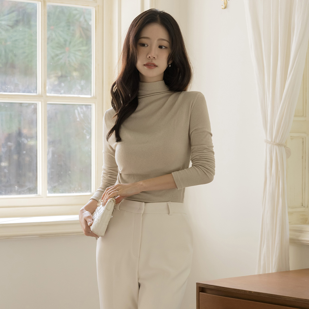 ハイネック ウール アンバランス シャーリング ティーシャツ