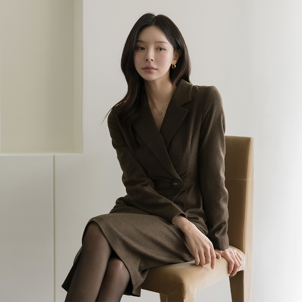 ヘリンボーン ラップスタイル アンバランス ウール Hライン ワンピース