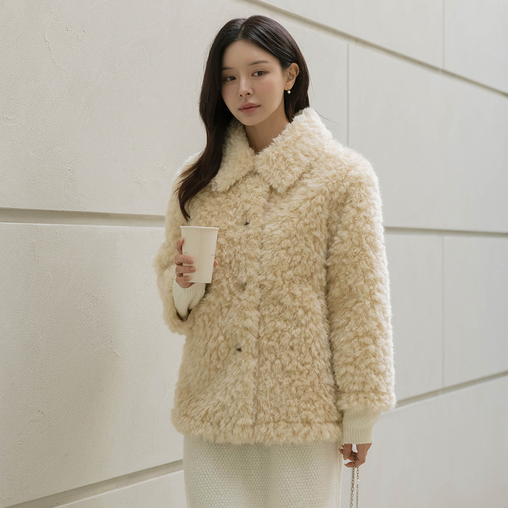 カラーネック ウール ムスタング ハーフ ジャケット