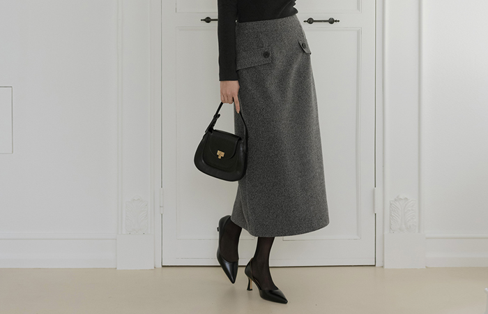 起毛 ポケット 後面バンド Hライン ロング スカート