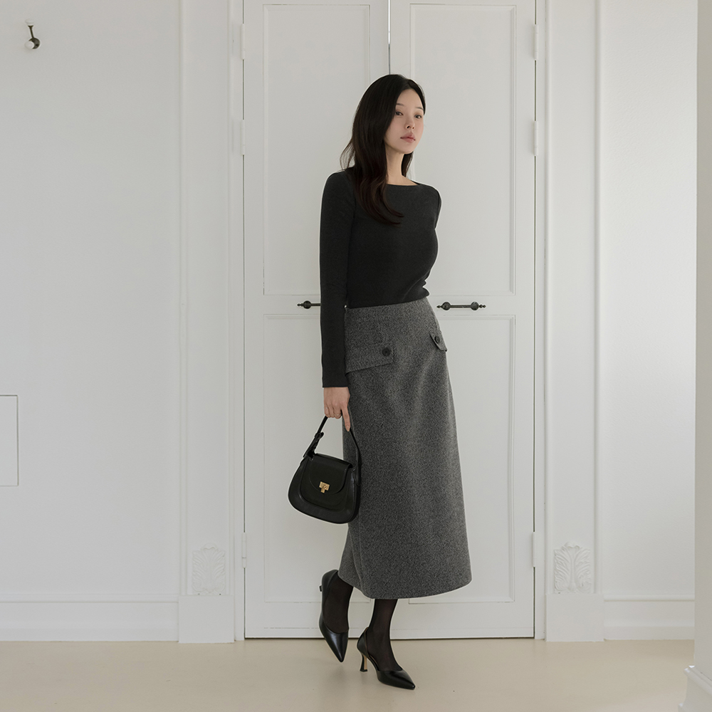 起毛 ポケット 後面バンド Hライン ロング スカート