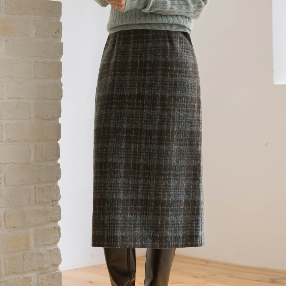 ミックス チェック Hライン 毛織 ウール スカート