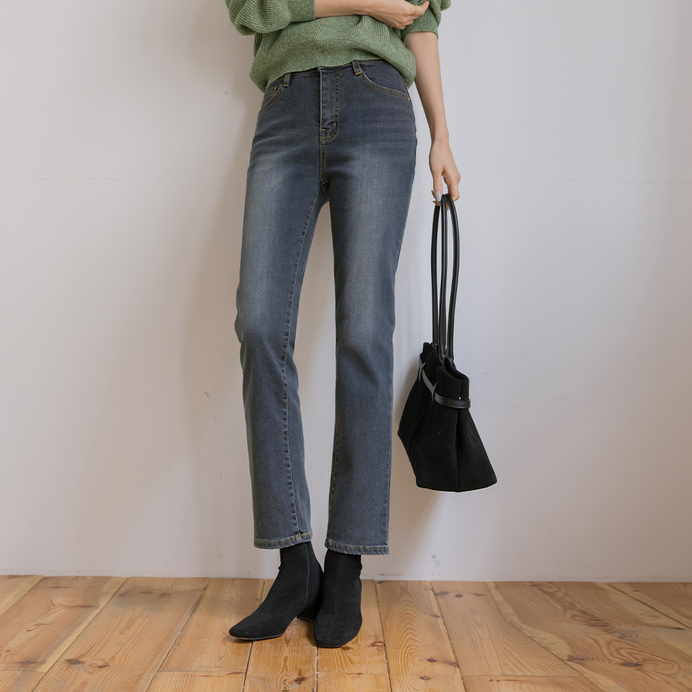 スリム ストレート 起毛 弾力 デニム パンツ