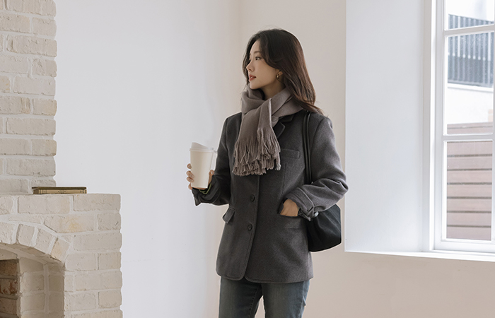 Maison テーラード 毛織 ウール キルティング ジャケット